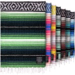 Hydration Nation Authentic Extra Large Mexican Blanket (70x50) - Handwoven Yoga, Serape- Artisanal Falsa, Beach, Camping, Picnic, Outdoor - Tropical Green