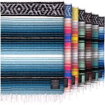 Hydration Nation Authentic Extra Large Mexican Blanket (70x50) - Handwoven Yoga, Serape- Artisanal Falsa, Beach, Camping, Picnic, Outdoor - Sky Blue