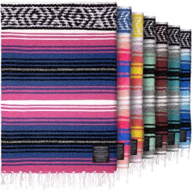 Hydration Nation Authentic Extra Large Mexican Blanket (70x50) - Handwoven Yoga, Serape- Artisanal Falsa, Beach, Camping, Picnic, Outdoor - Twilight