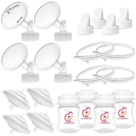 Nenesupply Pump Parts Compatible with Spectra S2 S1 9 Plus Breast Pump to Replace Spectra Pump Parts S2 Accessories Flange 21mm Duckbill Valve Tubing Bottles Backflow Protector (21mm - 4 Sets)