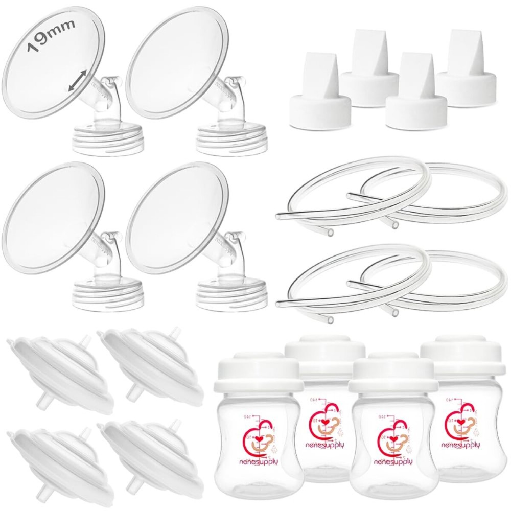 Nenesupply Pump Parts Compatible with Spectra S2 S1 9 Plus Breast Pump to Replace Spectra Pump Parts S2 Accessories Flange 19mm Duckbill Valve Tubing Bottles Backflow Protector (19mm - 4 Sets)