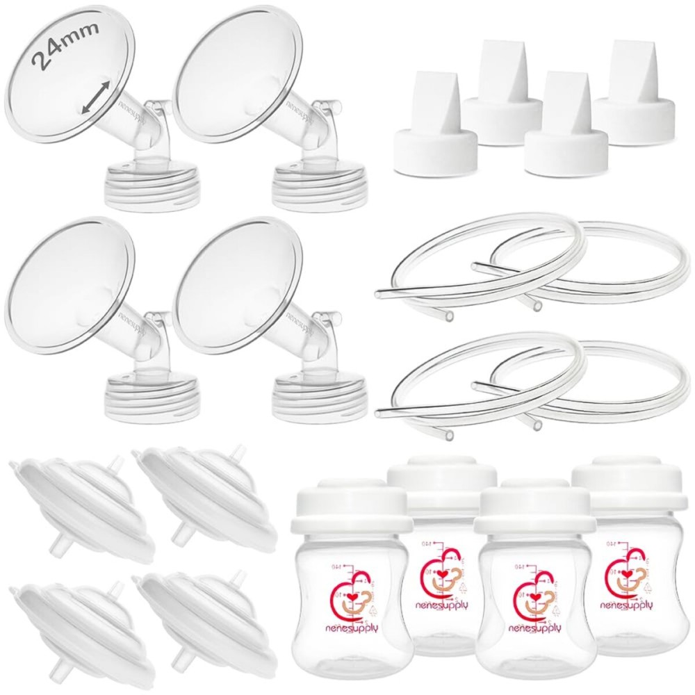 Nenesupply Pump Parts Compatible with Spectra S2 S1 9 Plus Breast Pump to Replace Spectra Pump Parts S2 Accessories Flange 24mm Duckbill Valve Tubing Bottles Backflow Protector (24mm - 4 Sets)