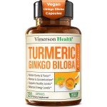 Ginkgo Biloba and Turmeric Curcumin Supplement with Black Pepper & Organic Tumeric - Natural Turmeric Supplement for Focus, Memory, Joint & Brain Health - 120 Vegan Ginko Biloba Capsules with Curcuma