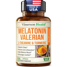 Melatonin Sleep Aid with L Theanine & Valerian Root - Turmeric Supplement - Turmeric Curcumin with Ginger & Black Pepper - L-Theanine & Melatonin 3mg for Sleep, Calm and Stress Relief - 120 Capsules