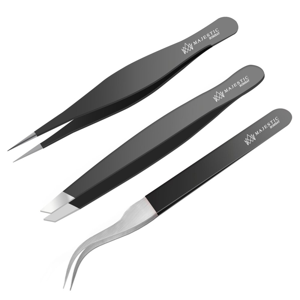 Surgical Tweezers for Ingrown Hair - Precision Sharp Needle Nose Pointed Tweezers for Splinters, Ticks & Glass Removal - Best for Eyebrow Hair, Facial Hair Removal (Triple Black)