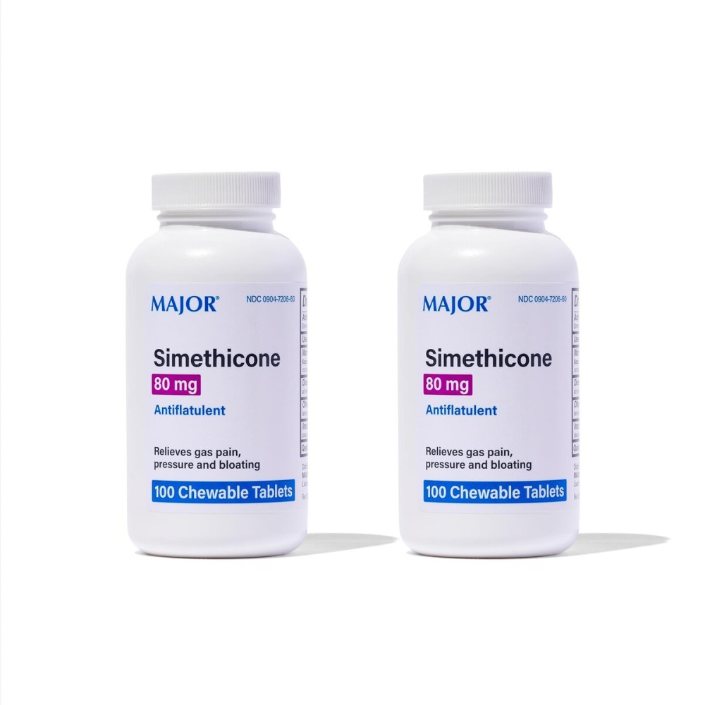MAJOR Simethicone Gas Relief 80 mg - Anti Flatulence, Bloating and Gas Pressure Aid - 100 Chewable Tablets (2 Pack)