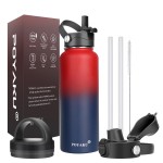 Water Bottle Insulated 32oz 40oz 64oz 128oz Straw Lid Spout Lid & 3 Lids, Leak Proof, Vacuum Insulated,Stainless Steel Water Bottle Wide Mouth for Sports, Gym or Office (Dark Rainbow, 40 oz)