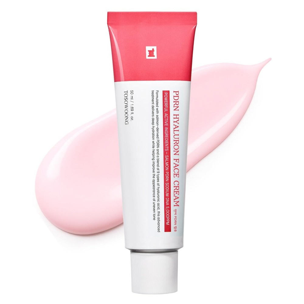 TOSOWOONG PDRN Hyaluron Face Cream, 5,000ppm Salmon DNA, Niacinamide, Hyaluronic Acid and Panthenol Moisturizer for Hydrating & Firming, Uneven Skin Tone Care, Korean Skincare, 50ml / 1.69 fl. oz.