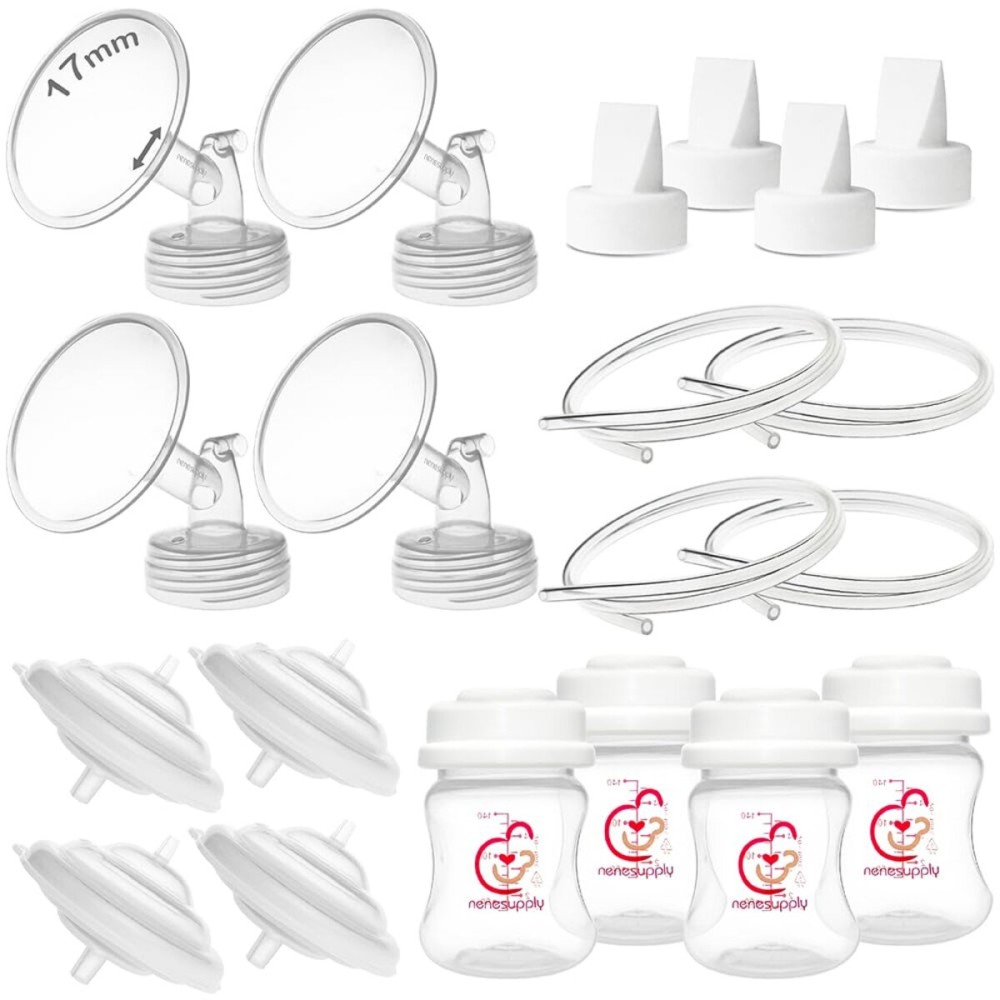Nenesupply Pump Parts Compatible with Spectra S2 S1 9 Plus Breast Pump to Replace Spectra Pump Parts S2 Accessories Flange 17mm Duckbill Valve Tubing Bottles Backflow Protector (17mm - 4 Sets)