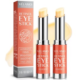 VELAMO ADVANCED Retinol Eye Stick: Retinol Under Eye Cream for Dark Circles and Puffiness with 1% Bakuchiol - Anti Aging Balm Stick Reduces Fine Lines Wrinkles Under Eye Bags in 4-8 Weeks - 2 Packs