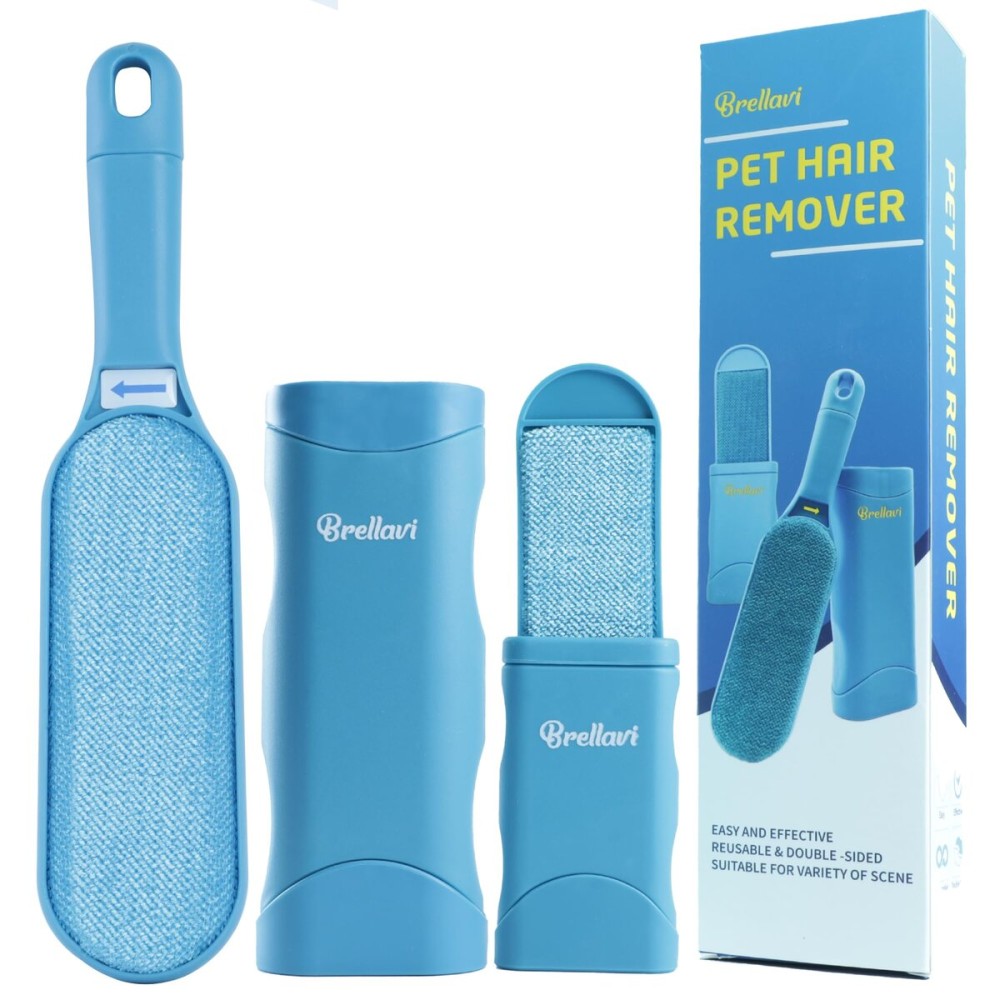 Pet Hair Remover for Clothes: Reusable Dog Cat Fur Lint Removal Brush for Clothes Furniture Couch Carpet Bed Car Seat - Self-Cleaning for Pet Owners (All Blue, 1 Pack)
