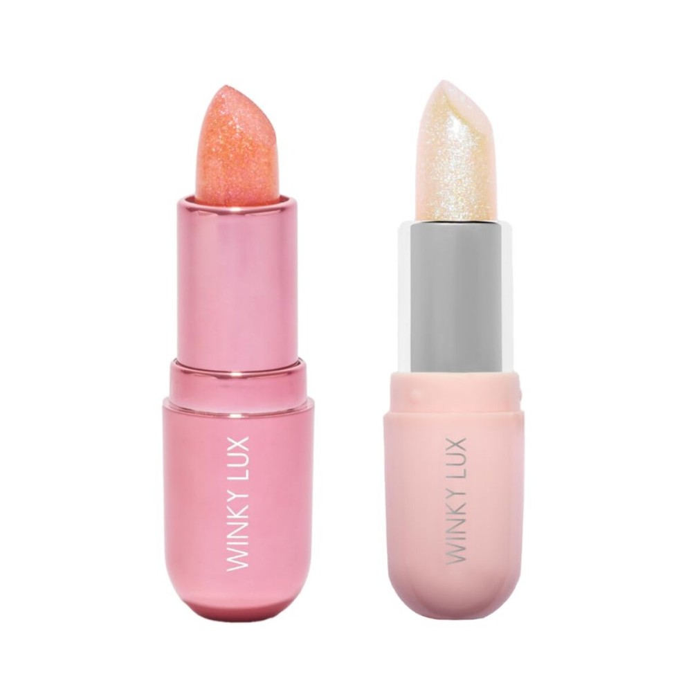 Winky Lux Pink Opal & Unicorn Glimmer Balm Duo - Nourishing pH Lip Balms with Color Changing Pink Tint, Hydrating Formula Softens Lips,