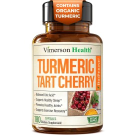 Turmeric Curcumin Supplement with 10:1 Tart Cherry Extract & Celery Seed Extract - Natural Uric Acid Balance, Joint Health & Sleep Aid - Turmeric Curcumin with Black Pepper. 180 Tart Cherry Capsules