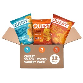 Quest Nutrition Cheese Lovers Variety Pack, Nacho Tortilla Style Protein Chips x4, Cheddar & Sour Cream Chips x4, Cheddar Blast Crackers x4, 12 Count
