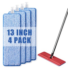 JOYMOOP Microfiber Mop Pads Replacement for JOYMOOP Flat Mop Bucket Set, Pack of 4 Refills 13-inch - Slate Blue