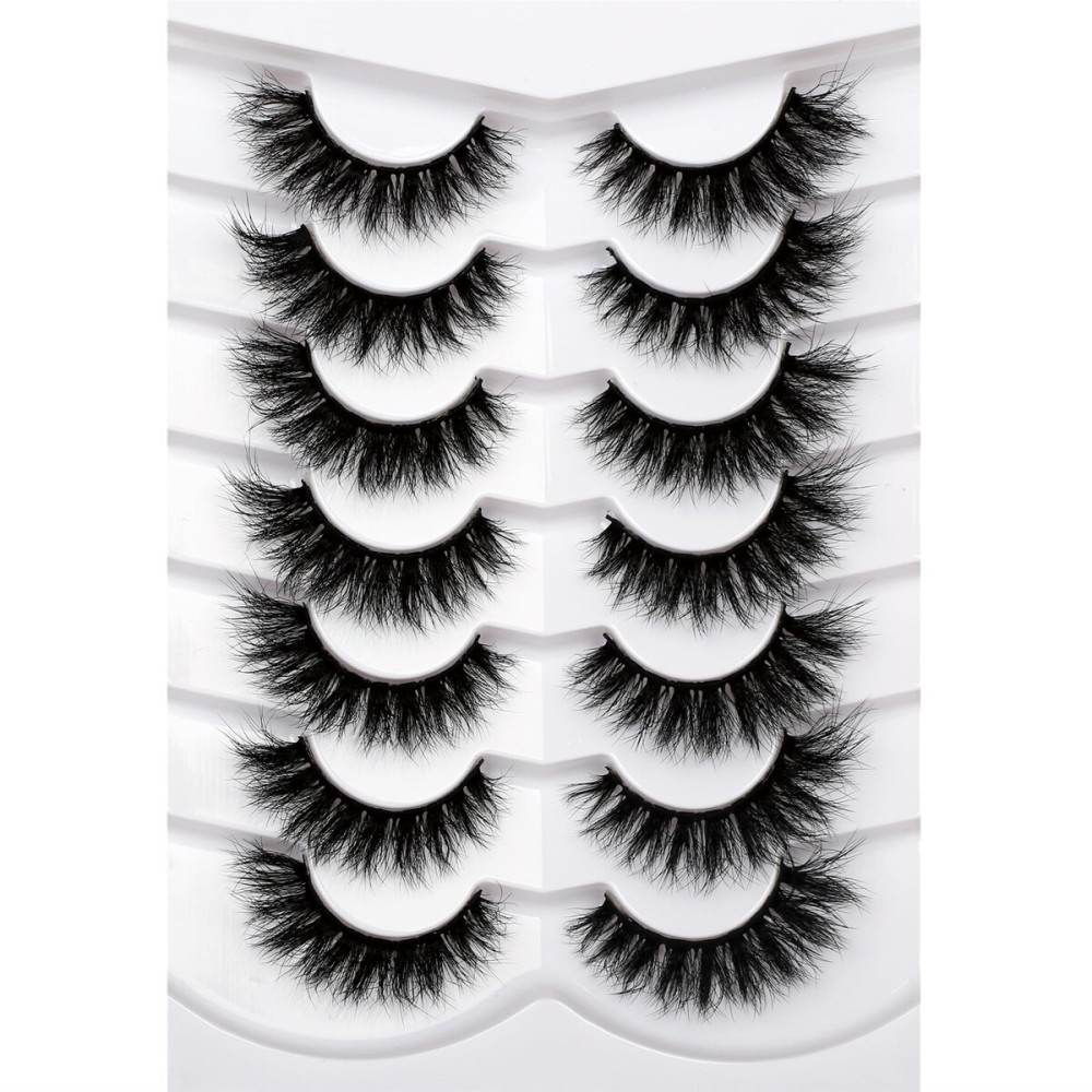 Pooplunch False Eyelashes Cat Eye Lashes Wispy Natural Extension Volume Soft Faux Mink Lash 8D Fake Eyelashes Strips 7 Pairs Pack