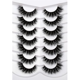 Pooplunch False Eyelashes Cat Eye Lashes Wispy Natural Extension Volume Soft Faux Mink Lash 8D Fake Eyelashes Strips 7 Pairs Pack