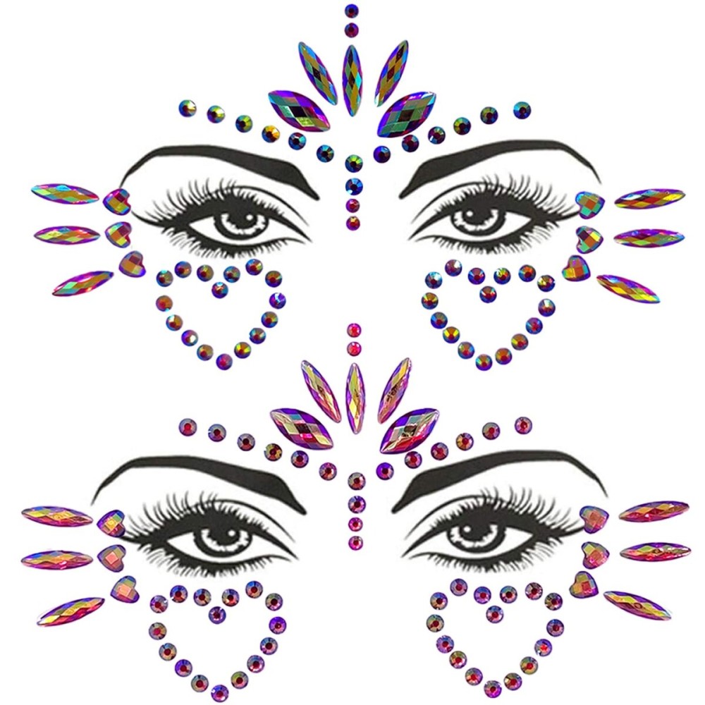 Mermaid Face Gems Stick Jewels for Women Cosplay Mermaid Halloween Club Eye Face Gems Stickers on Rave Party Gift for Kids Eye Face Jewels Temporary Tattoos Festival (Heart)