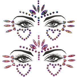 Mermaid Face Gems Stick Jewels for Women Cosplay Mermaid Halloween Club Eye Face Gems Stickers on Rave Party Gift for Kids Eye Face Jewels Temporary Tattoos Festival (Heart)