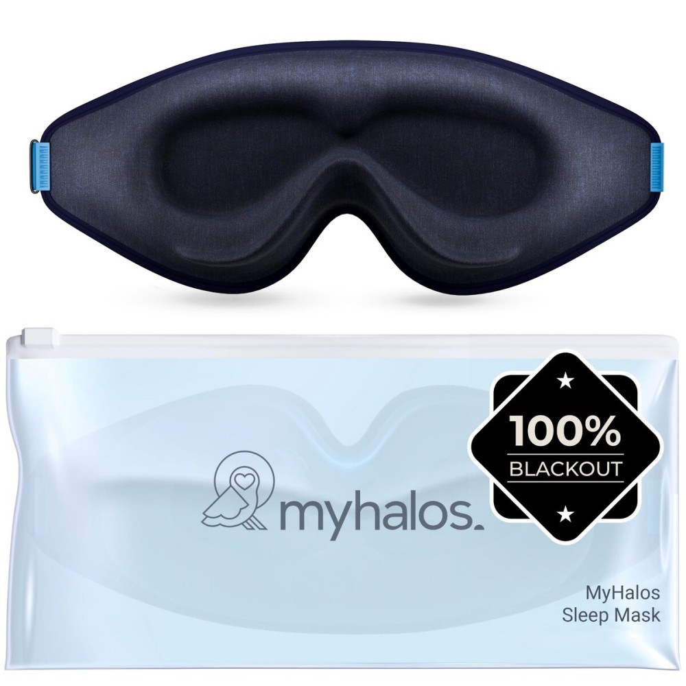 MyHalos Sleep Mask - Eye Masks for Sleep - 100% Blackout Sleeping Mask for Women, Men & Side Sleepers - 3D Sleeping Eye Mask for Zero Pressure - Award Winning Design, Eyelash Friendly & Breathable