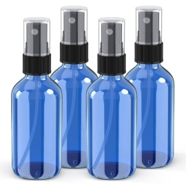 Wedama 4 oz Mini Glass Spray Bottles, Empty Small Spray Bottles with Funnel Dropper, Fine Mist for Hair, Travel, Plants, Cleaning Solutions and Skin Care (4 Pack Sky Blue)