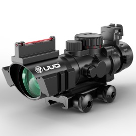 UUQ Prism 4x32 Red/Green/Blue Triple Illuminated Rapid Range Reticle Rifle Scope W/Top Fiber Optic Sight and Weaver Slots (Dot Circle Reticle)