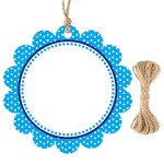 G2PLUS 50PCS Blue Scalloped Gift Tags, 2.5in Round Scalloped Gift Tags with String, Large Blank Paper Hanging Labels Craft Tag with Blue and White Polka Dots Edge Design for Arts Crafts Packaging