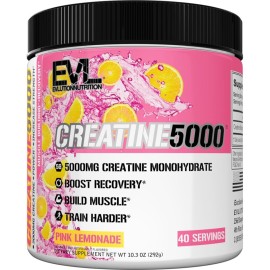 Evlution Nutrition Creatine 5000 - Supports Faster Recovery, Lean Muscle Growth & Performance - Pre & Post Workout Powder - 5000mg Pure Creatine Monohydrate Per Serving - 40 Servings - Pink Lemonade