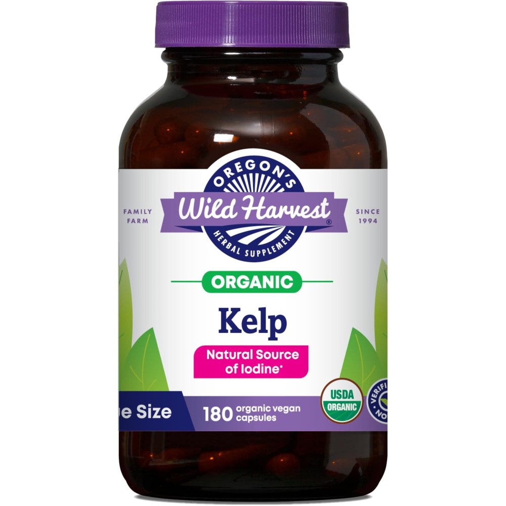 Oregon\'s Wild Harvest Kelp Herbal Supplement Vegan Capsules Natural Source of Iodine - USDA Certified Organic - 180 Count