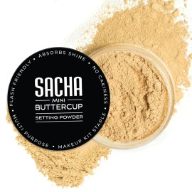 Sacha BUTTERCUP Mini Setting Powder. No Ashy Flashback. Blurs Fine Lines and Pores. Loose, Translucent Face Powder to Set Makeup Foundation or Concealer. For Medium to Dark Skin Tones, 0.35 oz.
