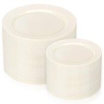 I00000 200 Pcs Ivory Plastic Plates, Disposable Party Plates Include 100 Ivory Dinner Plate 10 and 100 Plastic Dessert Plate 7 Perfect for Birthday, Party & Wedding