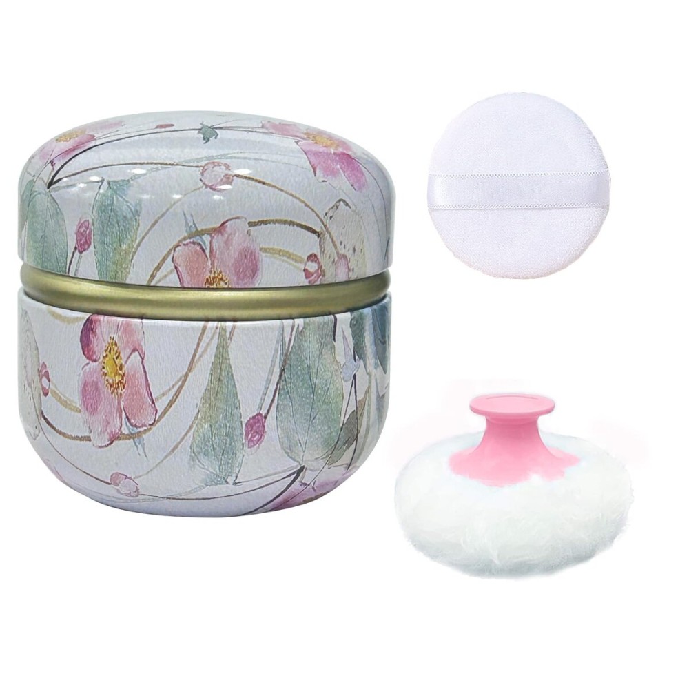 Qopoto Body Powder Puff and Container for Dusting Powder, Women Powder Puff and Powder Case for Bath and Travel (Wild Flower)