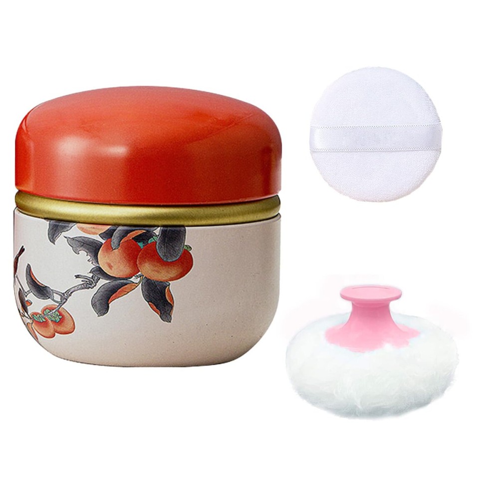 Qopoto Body Powder Puff and Container for Dusting Powder, Women Powder Puff and Powder Case for Bath and Travel (Persimmon)