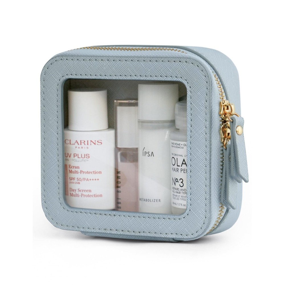 Popvibe Clear Makeup Bag Travel Cosmetic Case Transparent Toiletry Bag with Zipper, Portable Make Up Organizer Traveling Compact Car Bag for Essentials, Light Blue, Mini