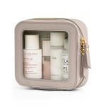 Popvibe Clear Makeup Bag Travel Cosmetic Case Transparent Toiletry Bag with Zipper, Portable Make Up Organizer Traveling Compact Car Bag for Essentials, Stone, Mini