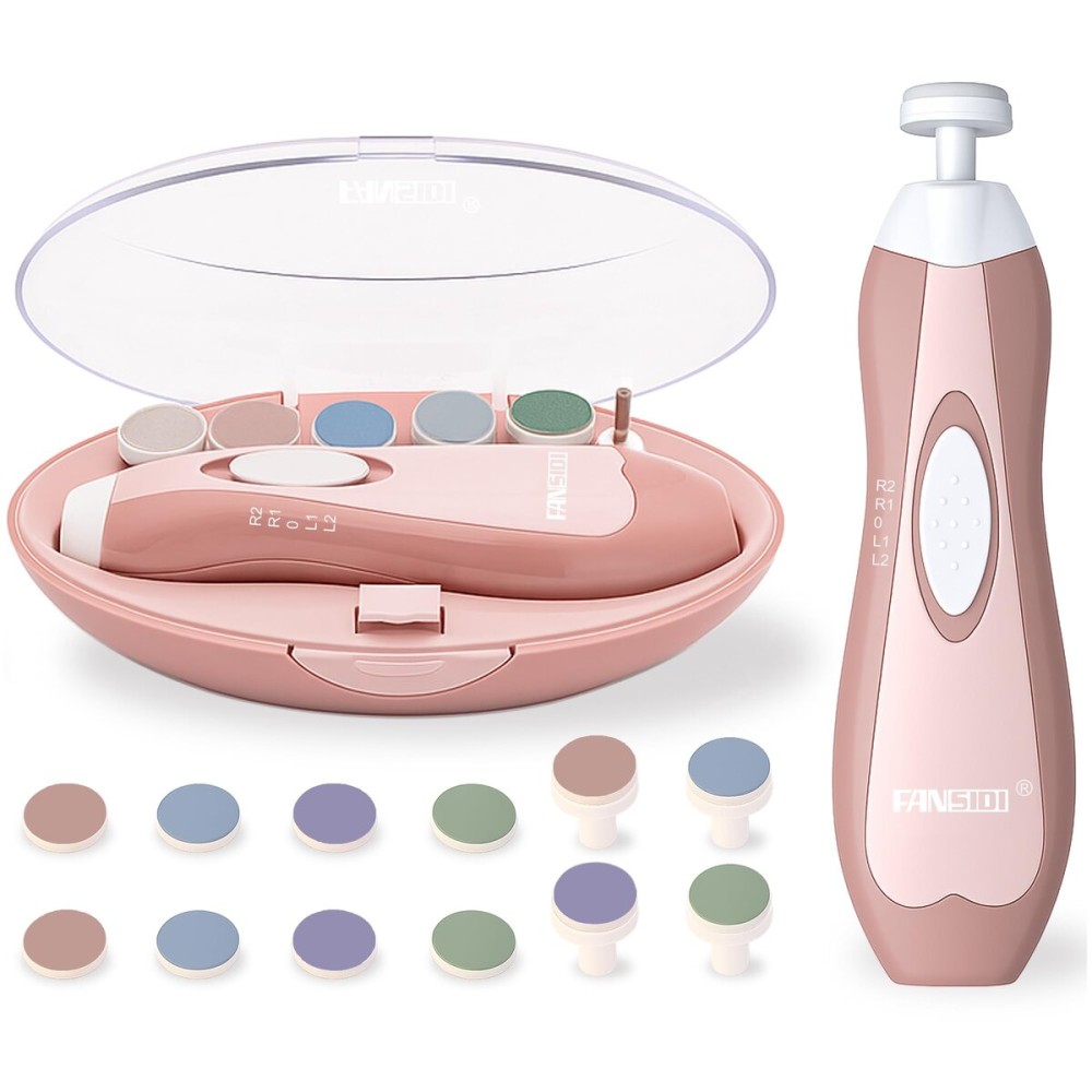 Fansidi Baby Nail Trimmer Electric - Limited Blush Petal Pink, Gentle Baby Nail File Electric| 10 Grinding Heads + 8 Replacement Pads| Quiet LED |Baby Nail Clippers for Newborn Infant Toddler