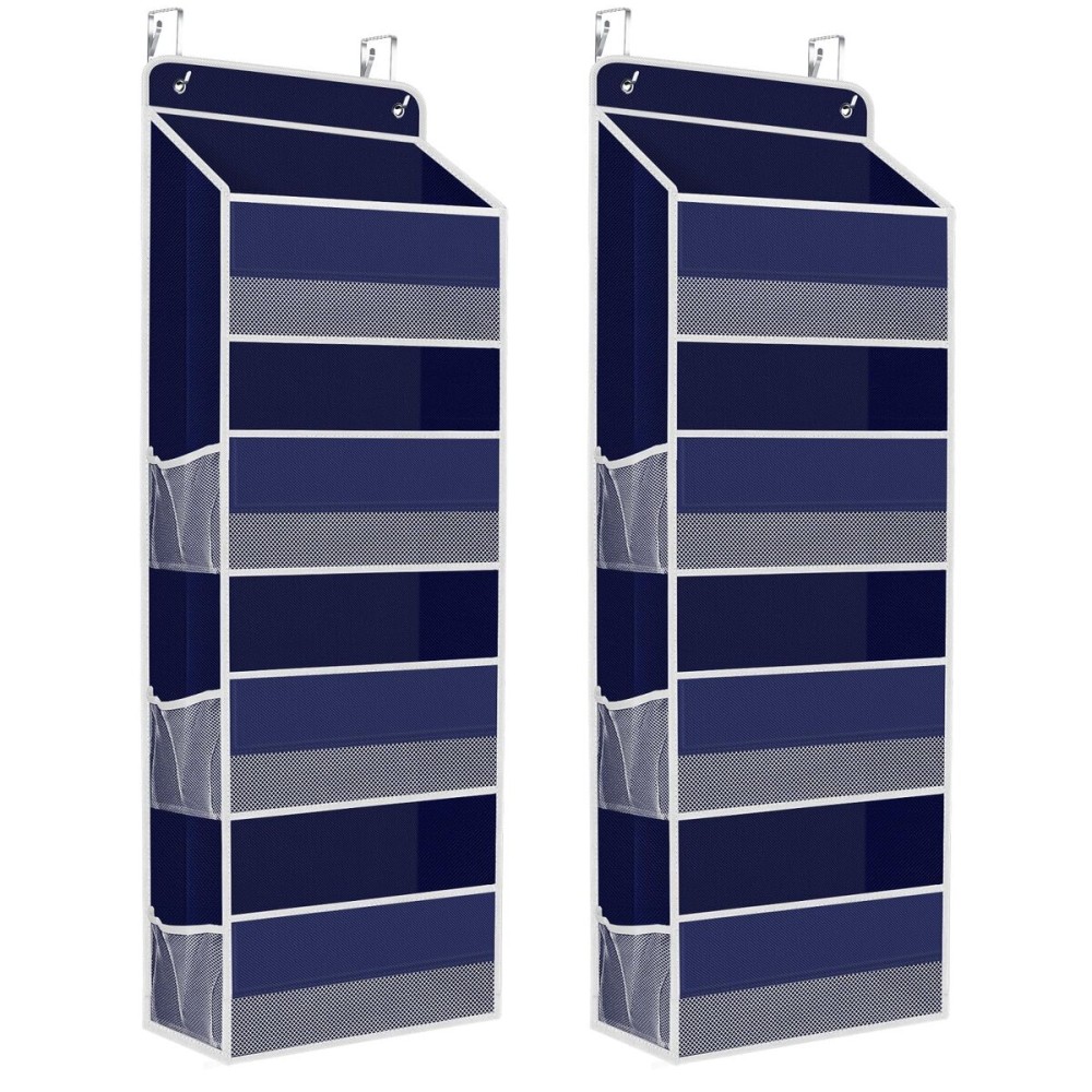 SpaceHacks 2 Pack Over The Door Organizer, Hanging Storage Organizer with Clear Window, 40lb Ultra Sturdy Large Capacity Room Organizer for Pantry Laundry Bathroom Nursery Closet (Blue)