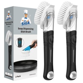 MR.SIGA Soap Dispensing Dish Brush, Kitchen Brush for Pot Pan Sink Cleaning, Black, Pack of 2
