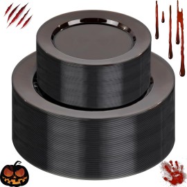 I00000 102 Pcs Clear Black Plastic Plates, Black Disposable Party Halloween Plates Include 51 Dinner Plate 10 and 51 Dessert Plate 7 Perfect for Wedding, Party & Halloween