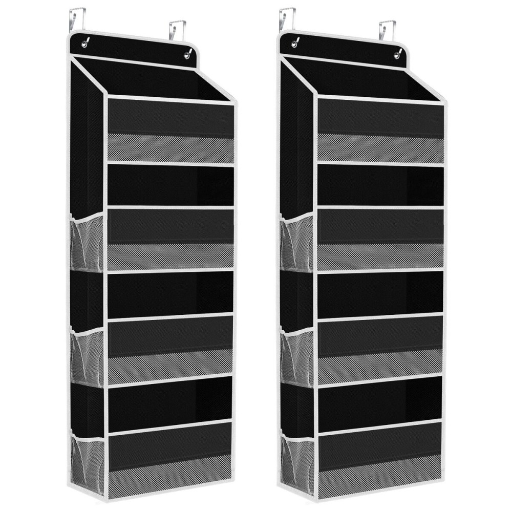 SpaceHacks 2 Pack Over The Door Organizer, Hanging Storage Organizer with Clear Window, 40lb Ultra Sturdy Large Capacity Room Organizer for Pantry Laundry Bathroom Nursery Closet (Black)