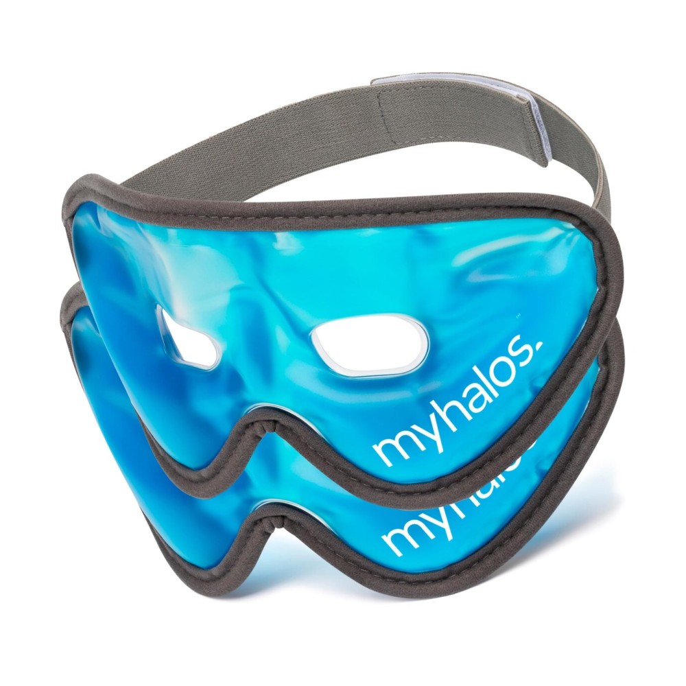 MyHalos Gel Mask - Reusable Cooling Eye Mask with Adjustable Straps - Cold Mask for Puffy Eyes, Dark Circles and Hangovers - Face Ice Pack Compress for Sinus, Headaches (Blue, (Pack of 2))
