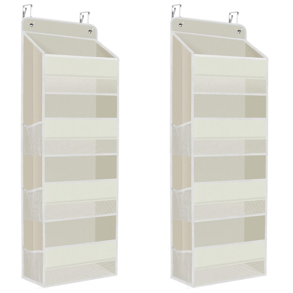 SpaceHacks 2 Pack Over The Door Organizer, Hanging Storage Organizer with Clear Window, 40lb Ultra Sturdy Large Capacity Room Organizer for Pantry Laundry Bathroom Nursery Closet (Beige)