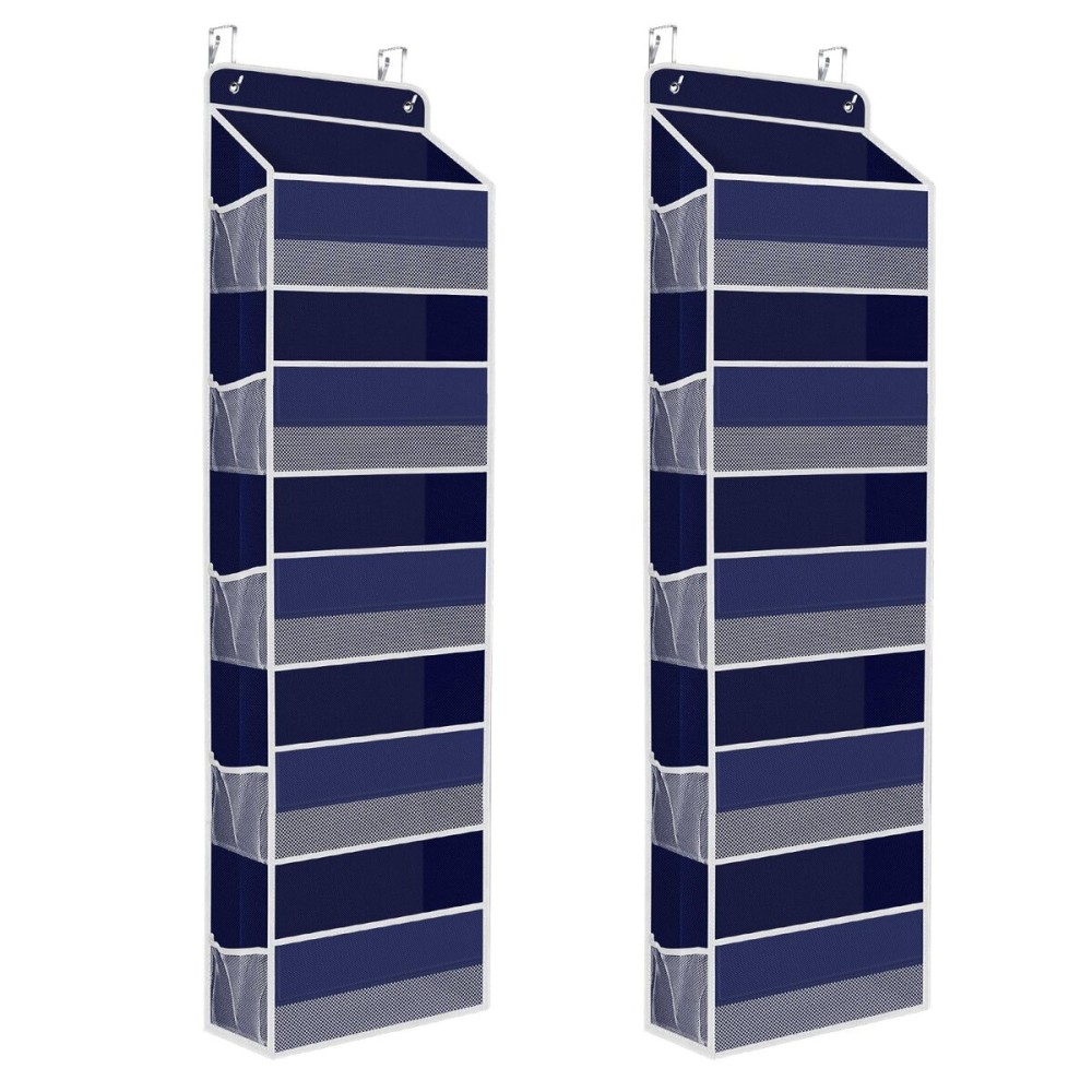 SpaceHacks 2 Pack Over The Door Organizer, Hanging Storage Organizer with Clear Window, 40lb Ultra Sturdy Large Capacity Room Organizer for Pantry Laundry Bathroom Nursery Closet (Grey)