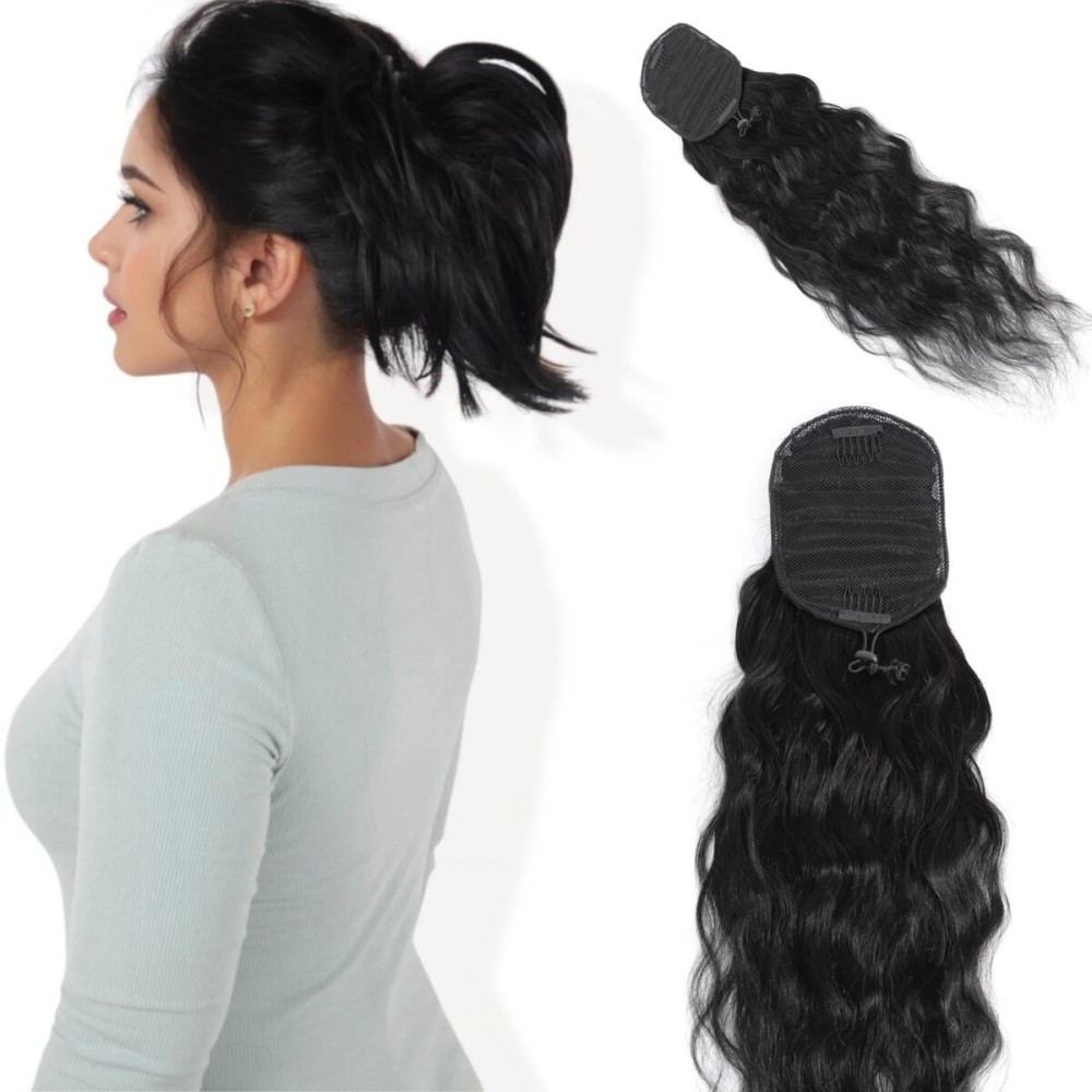LUMIERE Ponytail Extension Human Hair Body Wave Drawstring Ponytail For Black Women 12A Remy Human Hair Ponytail Natural and Thick No-Shedding Natural Black 8inch