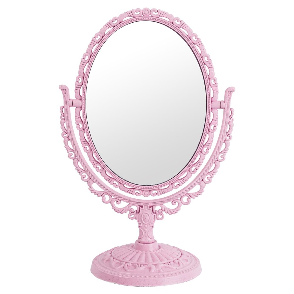 XPXKJ Pink Vintage Vanity Mirror Shabby Chic Decor | 360 Rotating Double-Sided Table Makeup Mirror with Stand Bedroom Decoration Perfect for Tabletop, Desk, Or Makeup Station