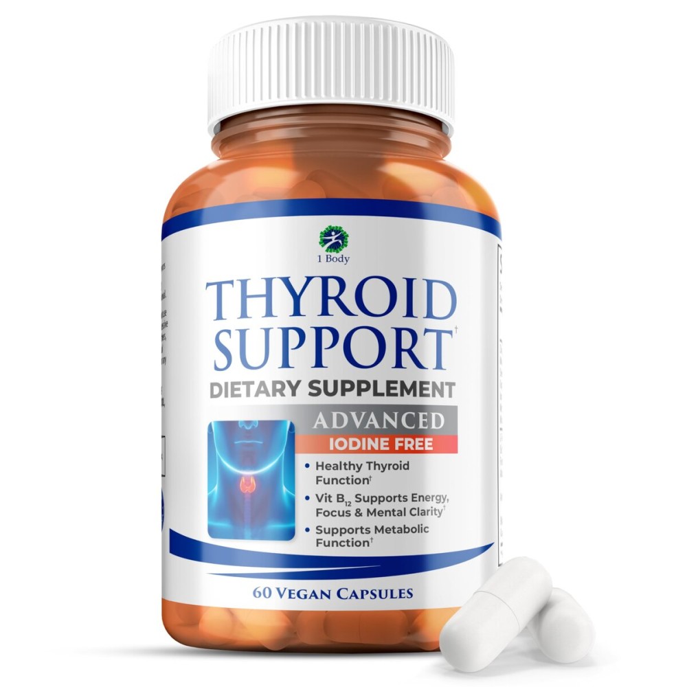 1 Body Thyroid Support Supplement for Women - Iodine Free Formula with Selenium, Zinc & Ashwagandha - Supports Energy, Metabolism & Hormone Balance - 60 Count (Pack of 1)