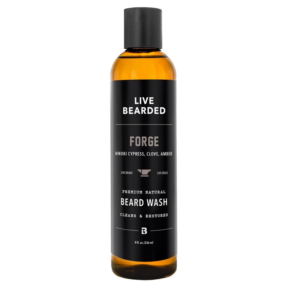 Live Bearded Beard Wash, 8 fl oz - Water-Based Face Cleanser with All-Natural Ingredients for a Gentle, Deep Clean - Made in the USA | Forge Scent - Hinoki Cypress, Clove, Amber