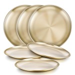 HaWare 6-Piece 18/8 Stainless Steel Plates, Metal 304 Dinner Dishes for Kids Toddler Children, 8 Inch Feeding Serving Camping Plate, Reusable Dinnerware, Unbreakable & Non-toxic, Dishwasher Safe, Gold