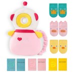 JunNeng Toddler Baby Head Protector Backpack for Toddler Walker with Knee Pads&Anti-Slip Socks, Robot Pink