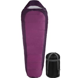REDCAMP Ultra Lightweight Mummy Sleeping Bag for Backpacking, Hiking and Camping, Comfort for Adults Warm Weather, Hooded with Compression Sack, Purple (87x 31)